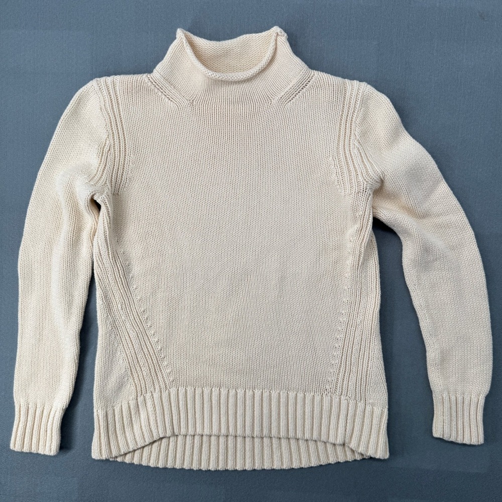 Vintage 90s J Crew Always Roll Neck Sweater S Cream Cotton Fisherman Minimalist
